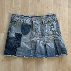 XX by MEXX Denim Mini Skirt Pleated Patchwork Distress W27